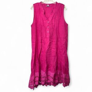 Rosemarine dress large pink eyelet 100% linen made in Italy casual everyday